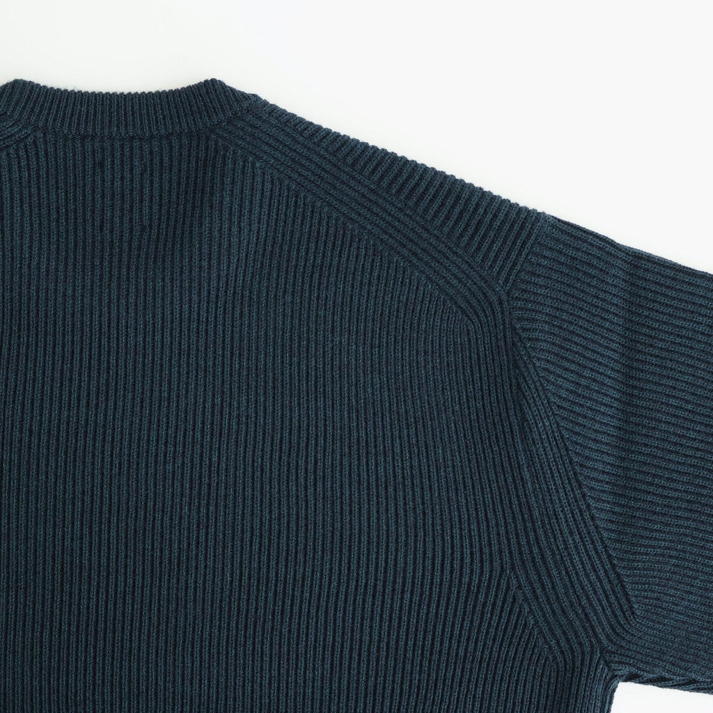 SOLID WOOL RIB CREW NECK #DARK GREEN×NAVY [BN-25FM-042]
