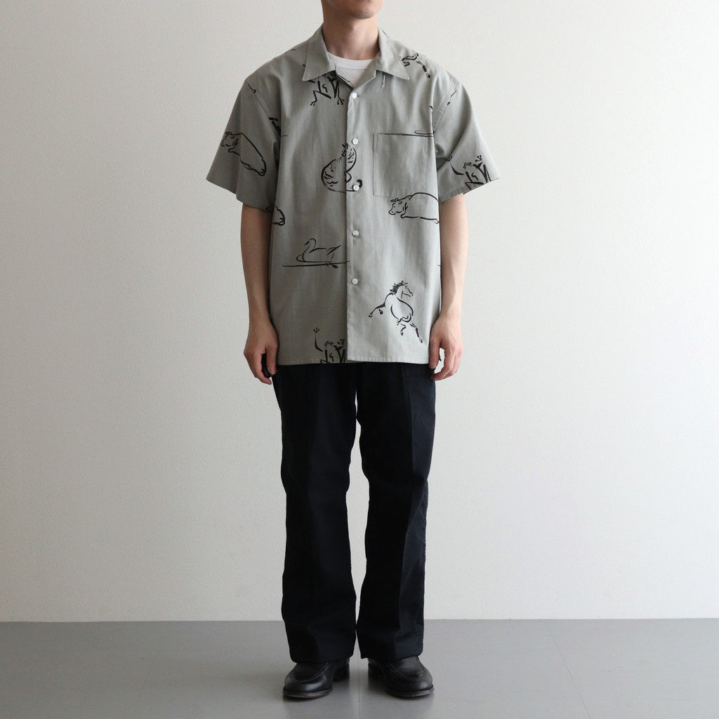 ORIGINAL PRINTED OPEN COLLAR SHIRTS (Animal Drawing) Short-sleeve #CELADONN [251OJ-SH22]
