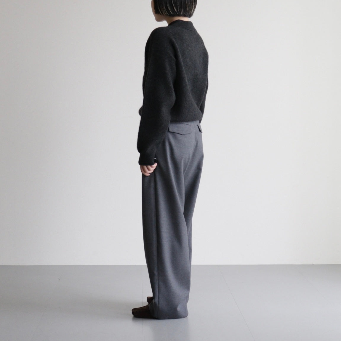 CASHMERE FOX POLO CARDIGAN #CHARCOAL [BN-25FL-044]