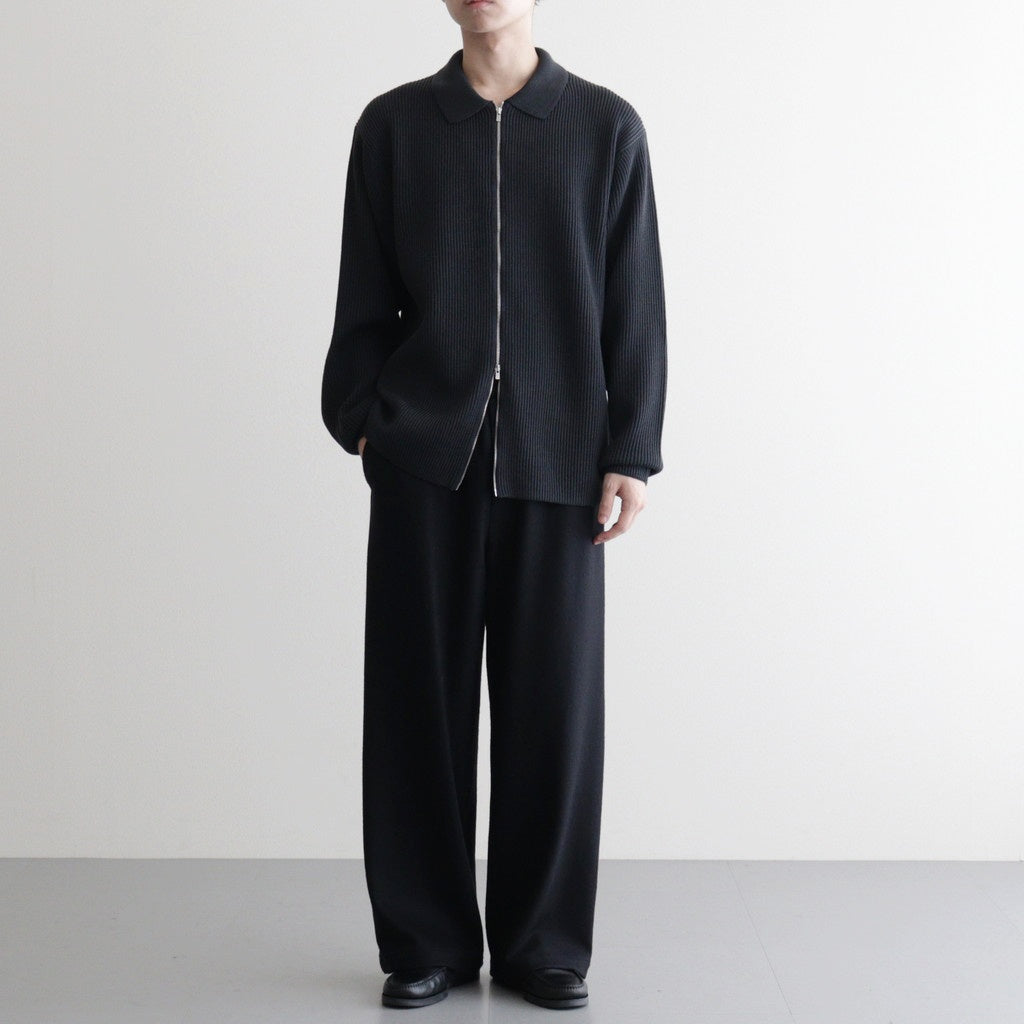 SOLID WOOL RIB POLO ZIP UP CARDIGAN #CHARCOAL BLUE [BN-25FM-044]