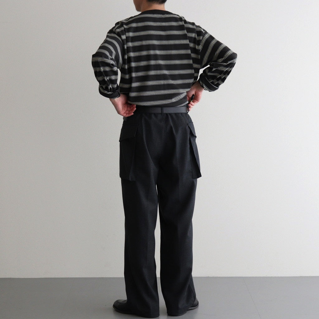 HOPSACK WIDE POCKET TROUSERS #CHARCOAL [PMAT-PT06]