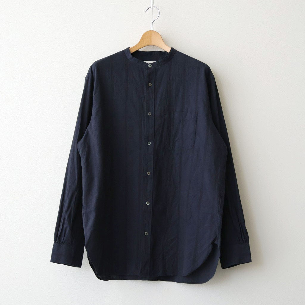 Grandad Collar Dobby Stripe Shirt #Navy [6061-1103]