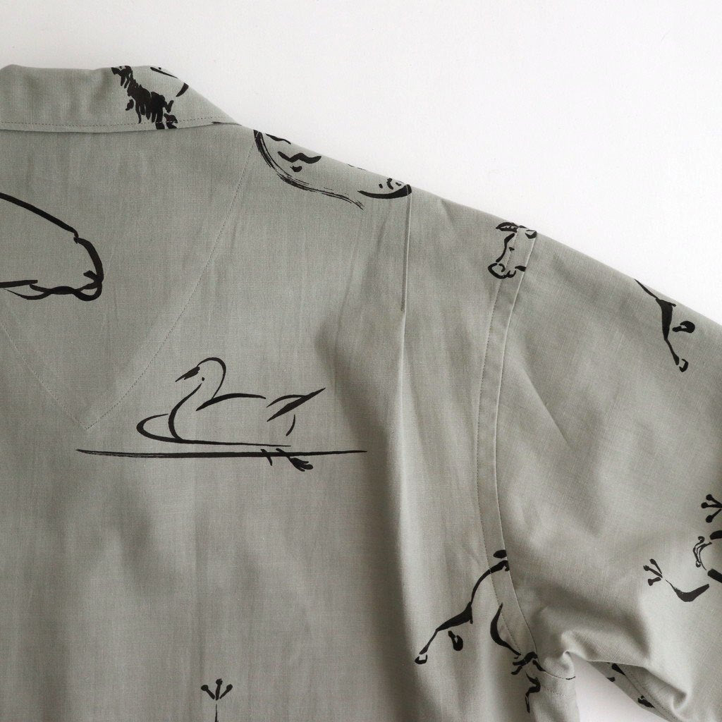 ORIGINAL PRINTED OPEN COLLAR SHIRTS (Animal Drawing) Short-sleeve #CELADONN [251OJ-SH22]