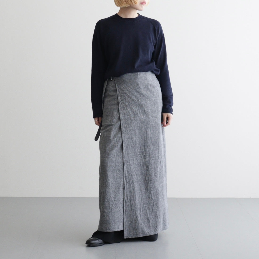 Mix Heather Cotton Wrap Belted Skirt #HeatherCharcoal [BHSW26S7HEG]