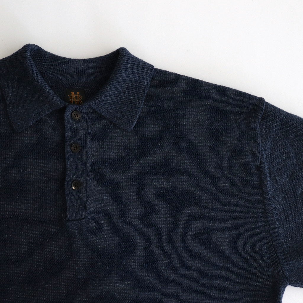 WASHED HIGH COUNT LINEN POLO #NAVY [BN-25SM-023]