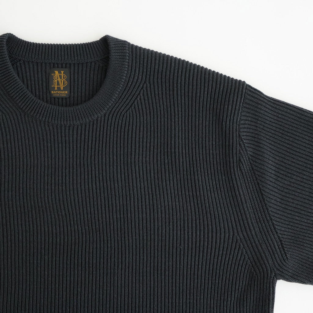 SOLID WOOL RIB CREW NECK #CHARCOAL BLUE [BN-25FM-042]