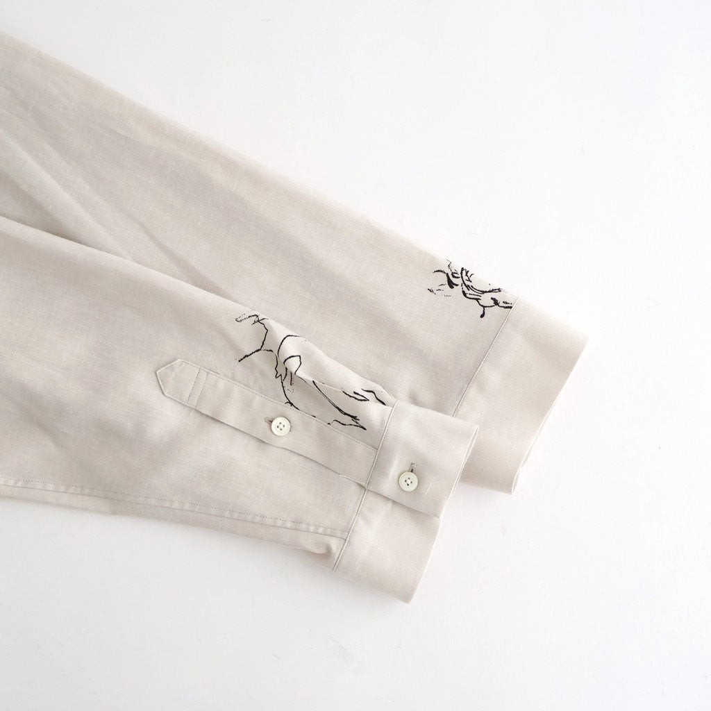 ORIGINAL PRINTED OPEN COLLAR SHIRTS (ANIMAL DRAWING) Long-sleeve #IVORY [261OJ-SH18]
