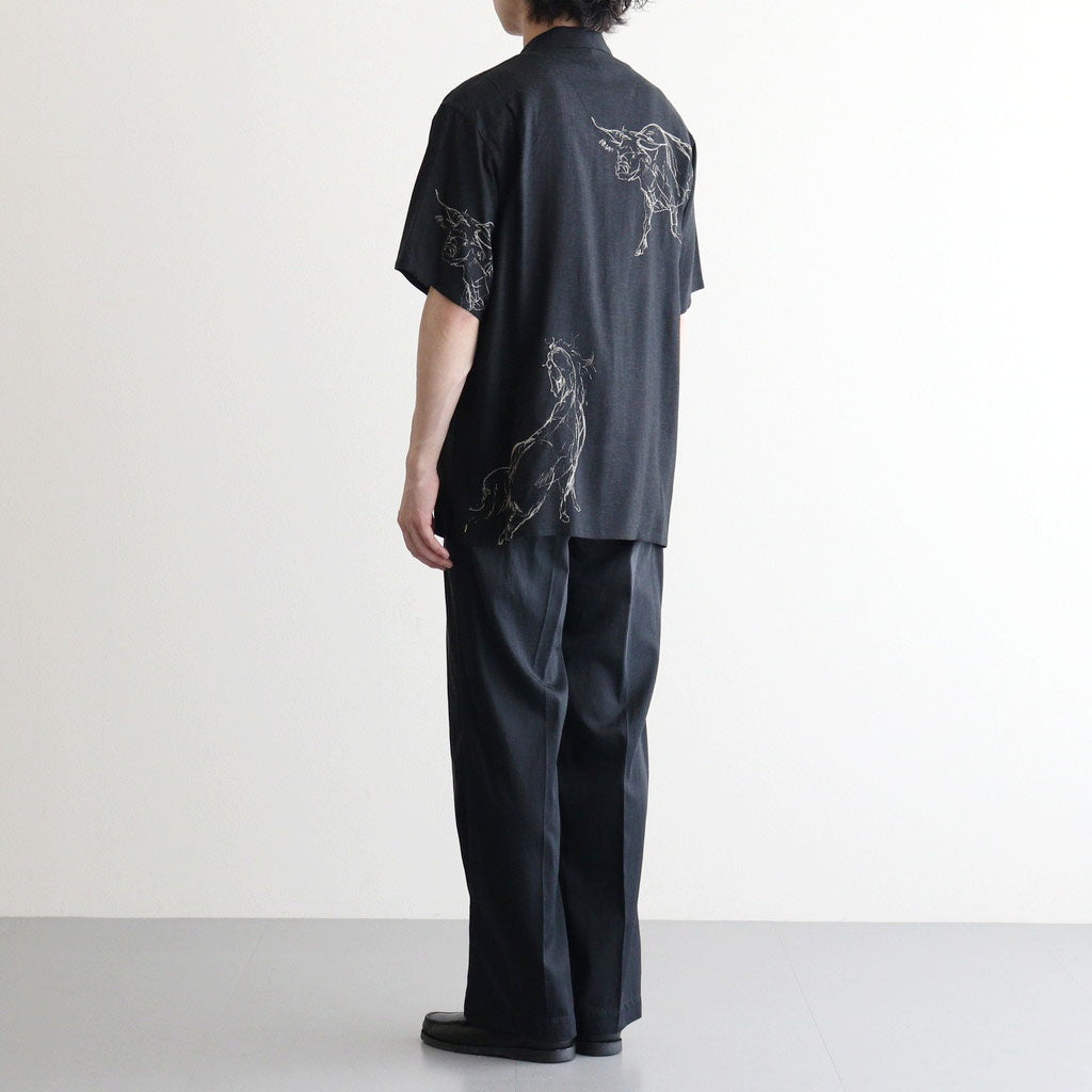ORIGINAL PRINTED OPEN COLLAR SHIRTS (ANIMAL DRAWING) Short-sleeve #BLACK [261OJ-SH22]