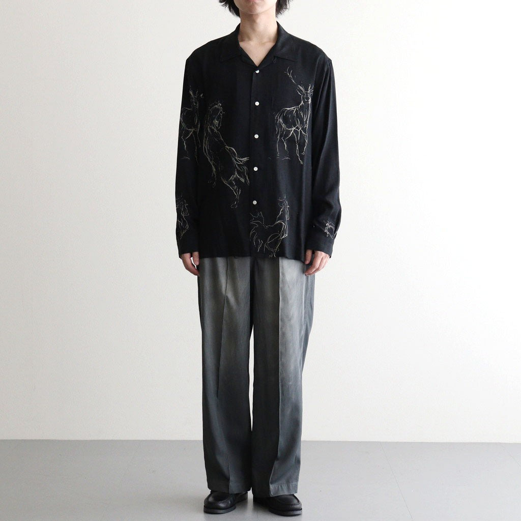 ORIGINAL PRINTED OPEN COLLAR SHIRTS (ANIMAL DRAWING) Long-sleeve #BLACK [261OJ-SH18]
