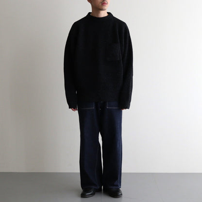 SILK NEP WOOL MOCK-NECK SWEATER #ONYX BLACK [242OJ-KN04]