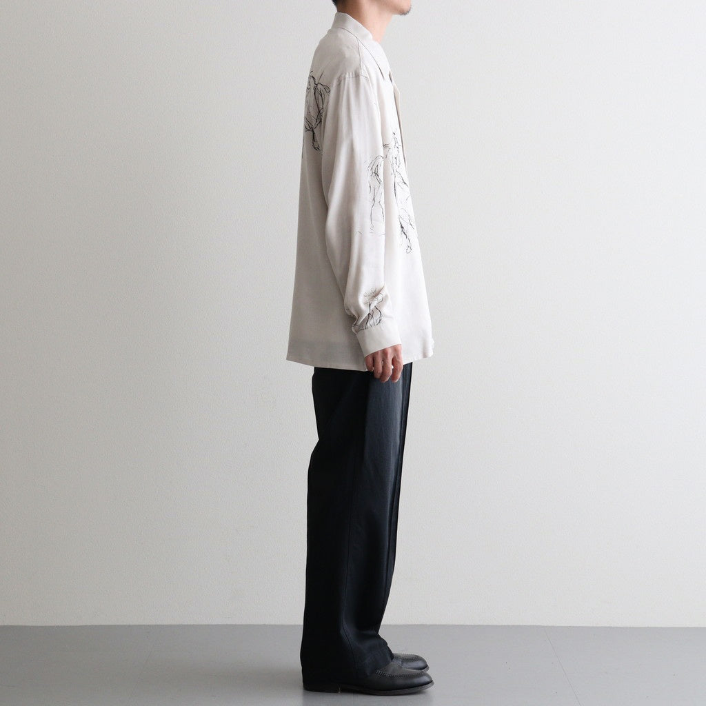 ORIGINAL PRINTED OPEN COLLAR SHIRTS (ANIMAL DRAWING) Long-sleeve #IVORY [261OJ-SH18]