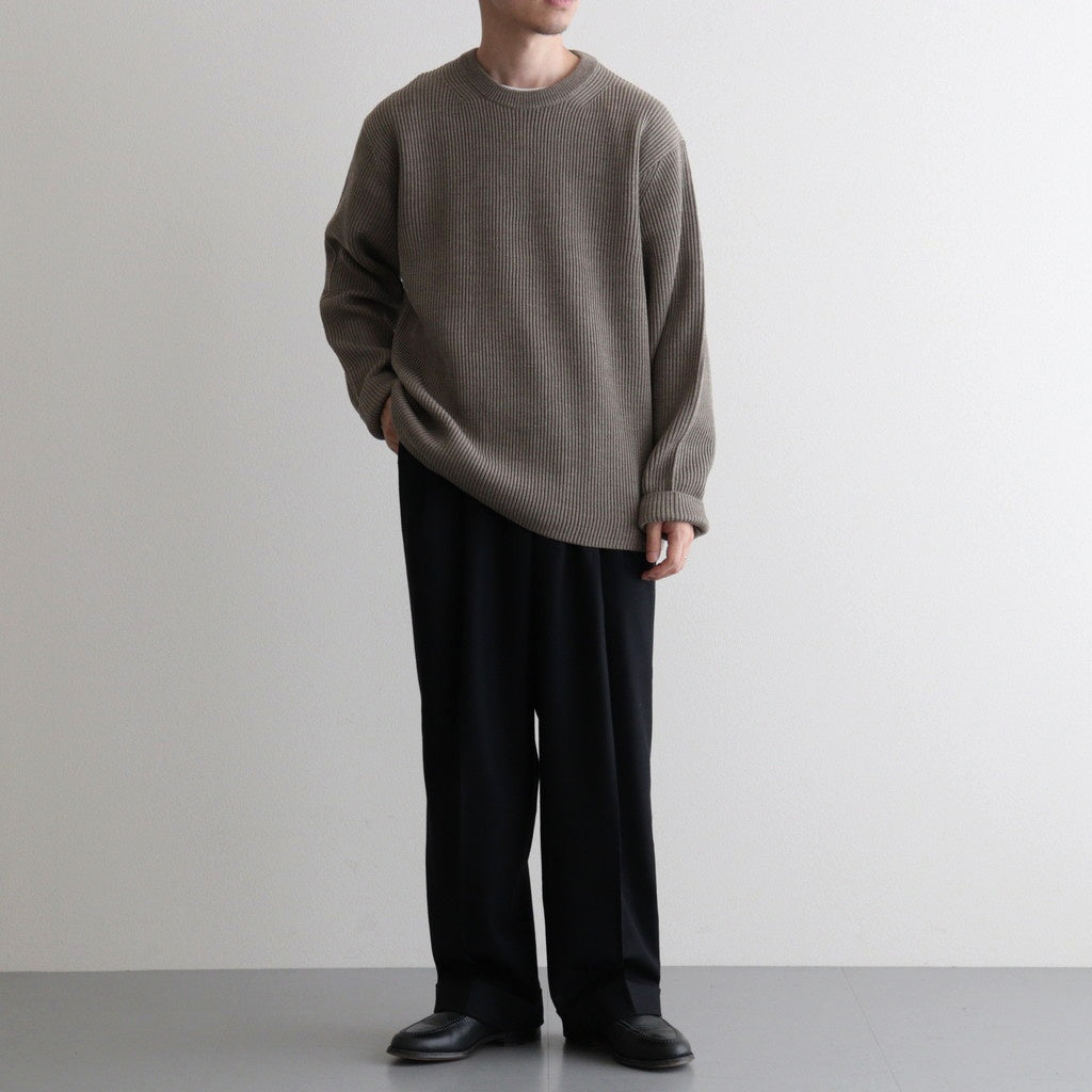 SOLID WOOL RIB CREW NECK #MELANGE BROWN [BN-25FM-042]