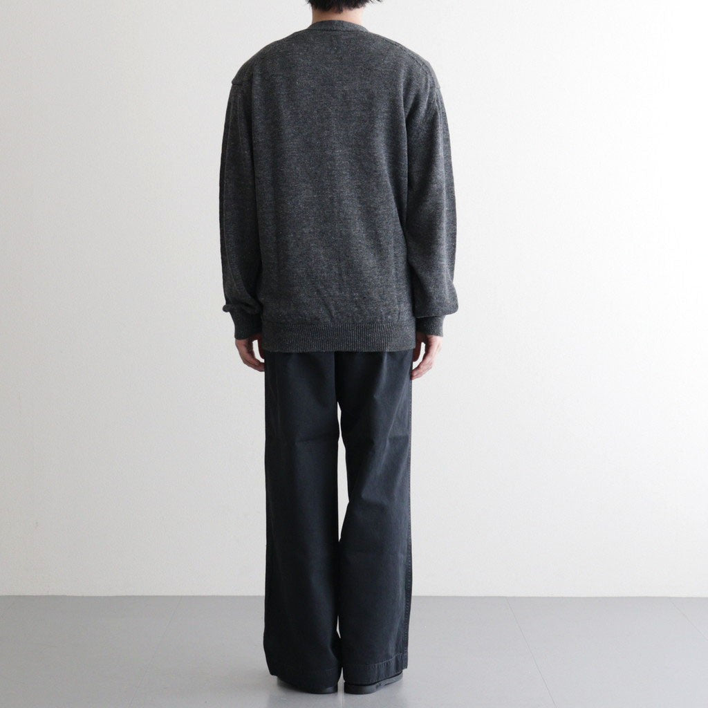 WASHED HIGH COUNT LINEN V NECK CARDIGAN #CHARCOAL [BN-26SM-021]