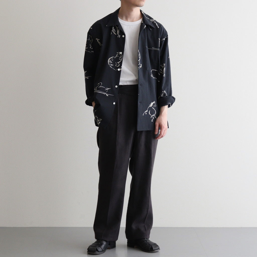 ORIGINAL PRINTED OPEN COLLAR SHIRTS (Animal Drawing) Long-sleeve #ONYX [251OJ-SH18]