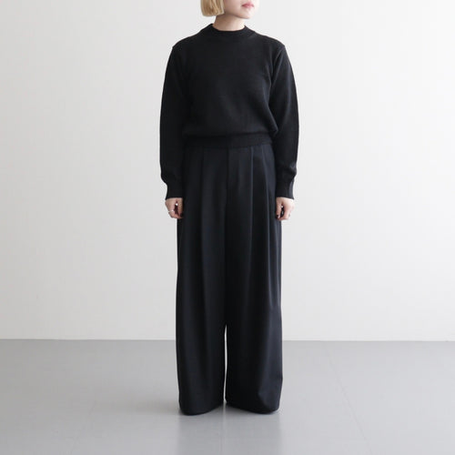 WASHED HIGH COUNT LINEN CREW NECK #BLACK [BN-26SL-013]