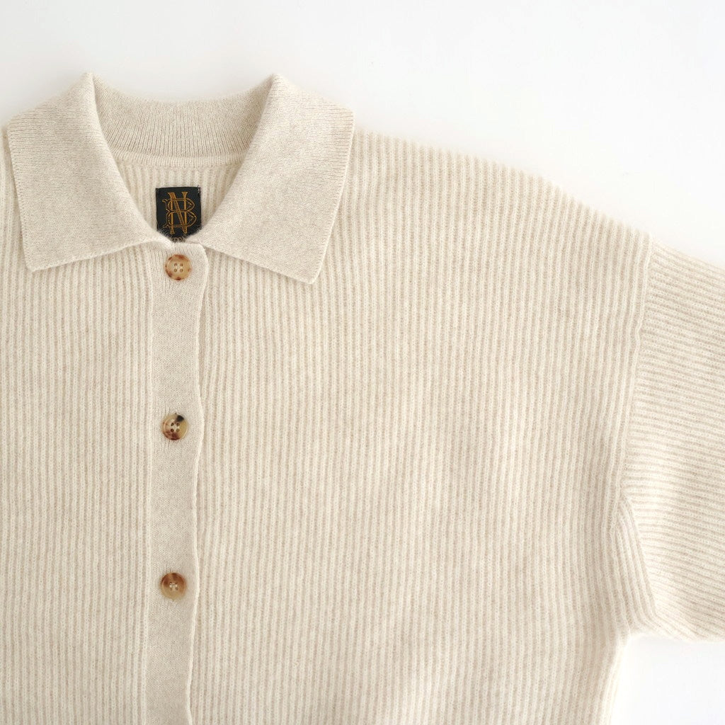 CASHMERE FOX POLO CARDIGAN #IVORY [BN-25FL-044]