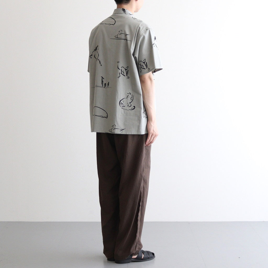 ORIGINAL PRINTED OPEN COLLAR SHIRTS (Animal Drawing) Short-sleeve #CELADONN [251OJ-SH22]