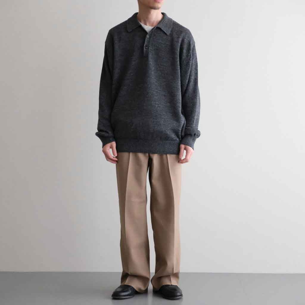 WASHED HIGH COUNT LINEN POLO #CHARCOAL [BN-26SM-022]