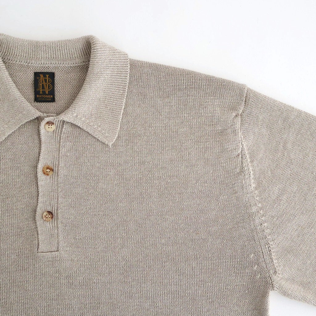 WASHED HIGH COUNT LINEN POLO #NATURAL [BN-26SM-022]