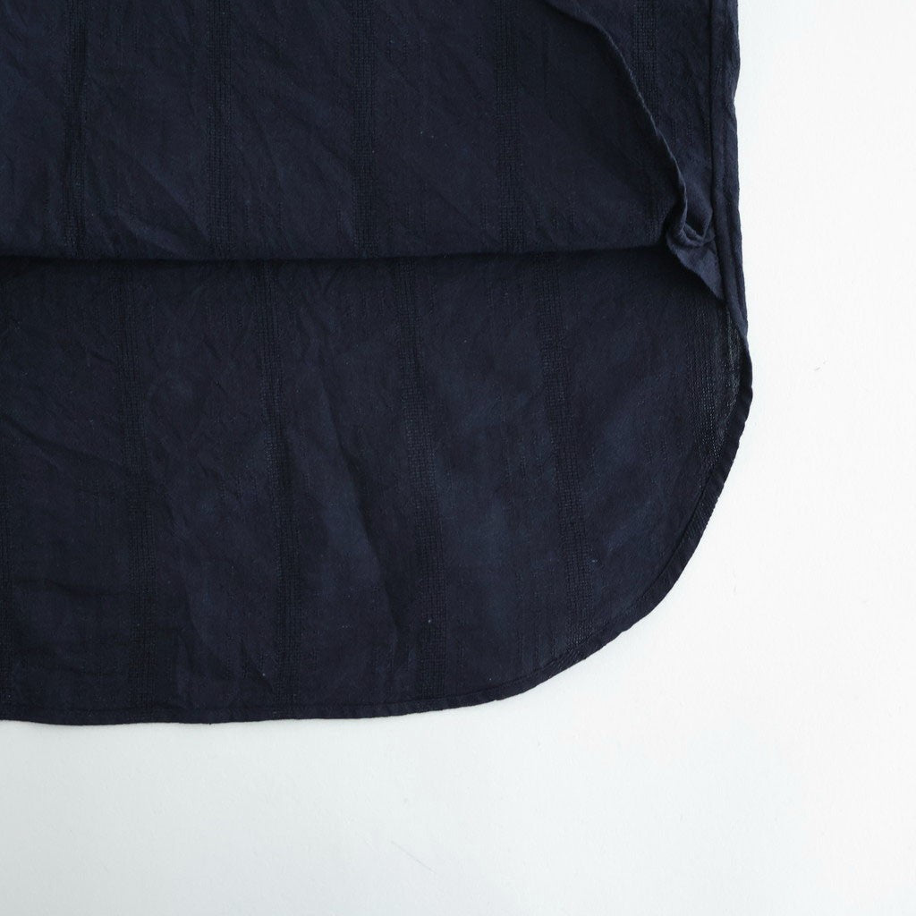 Grandad Collar Dobby Stripe Shirt #Navy [6061-1103]