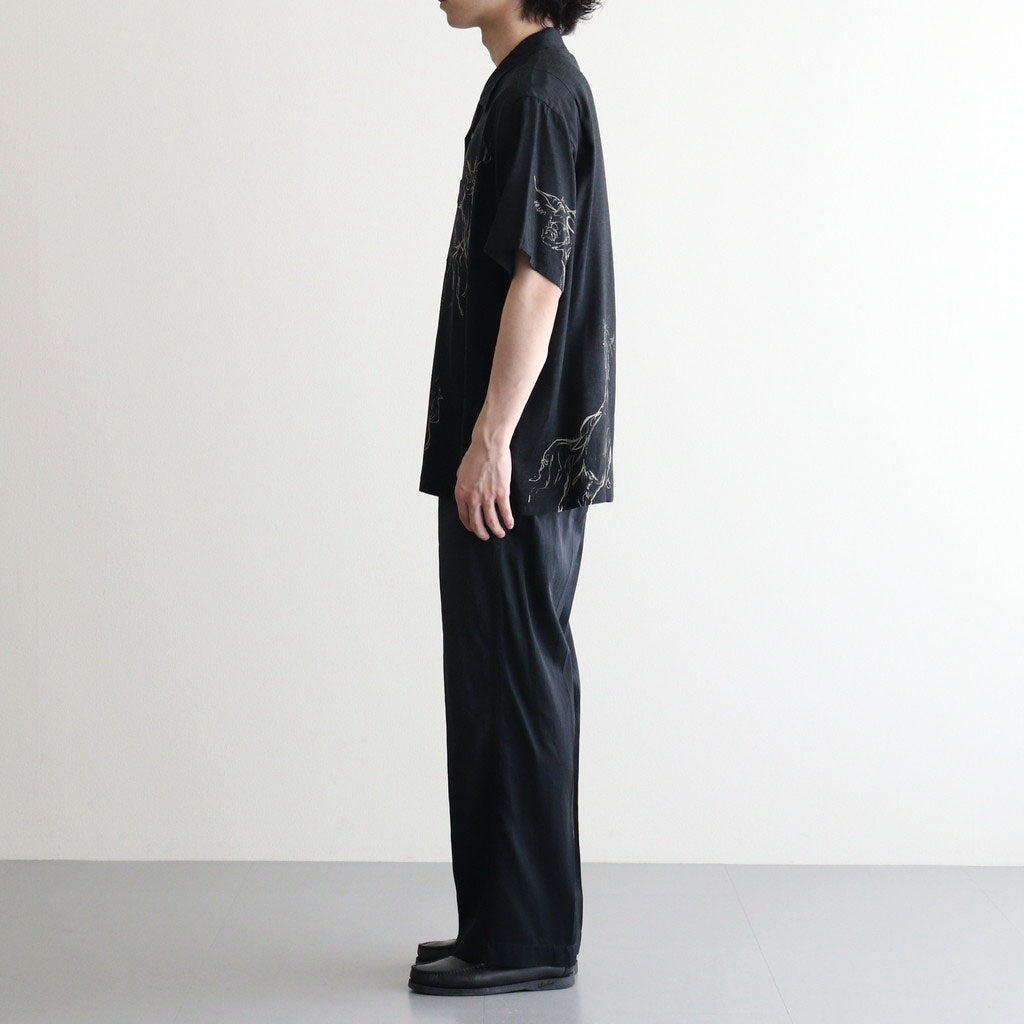 ORIGINAL PRINTED OPEN COLLAR SHIRTS (ANIMAL DRAWING) Short-sleeve #BLACK [261OJ-SH22]