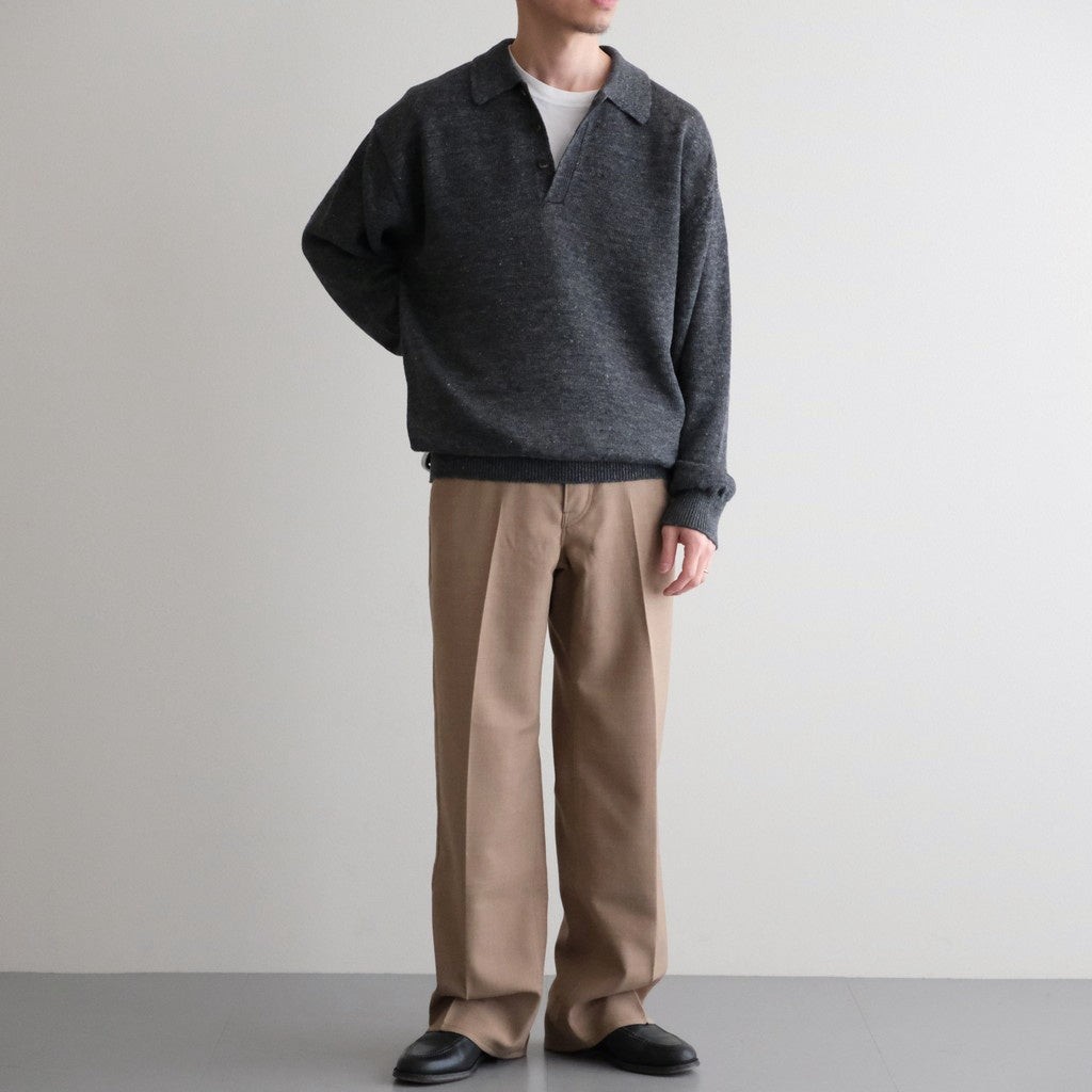 WASHED HIGH COUNT LINEN POLO #CHARCOAL [BN-26SM-022]