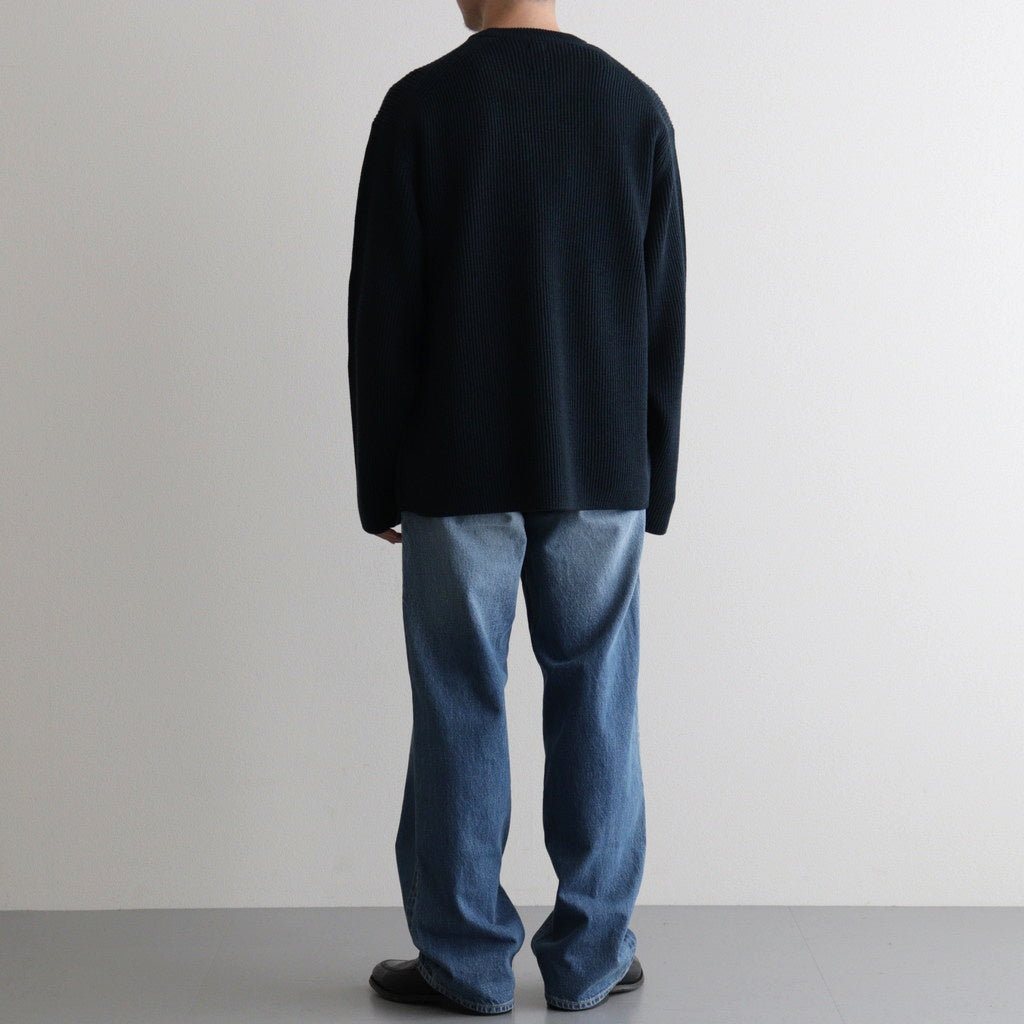 SOLID WOOL RIB CREW NECK #DARK GREEN×NAVY [BN-25FM-042]