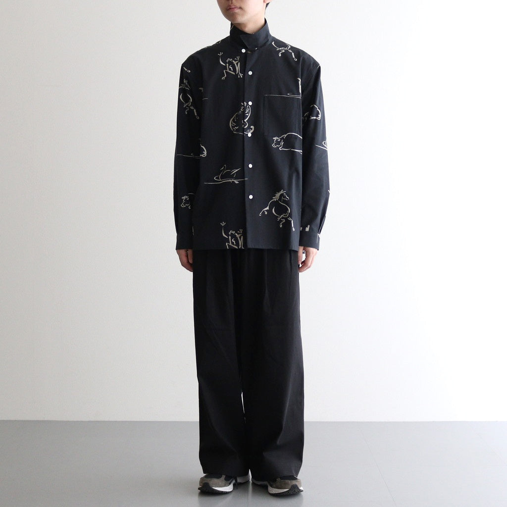 ORIGINAL PRINTED OPEN COLLAR SHIRTS (Animal Drawing) Long-sleeve #ONYX [251OJ-SH18]
