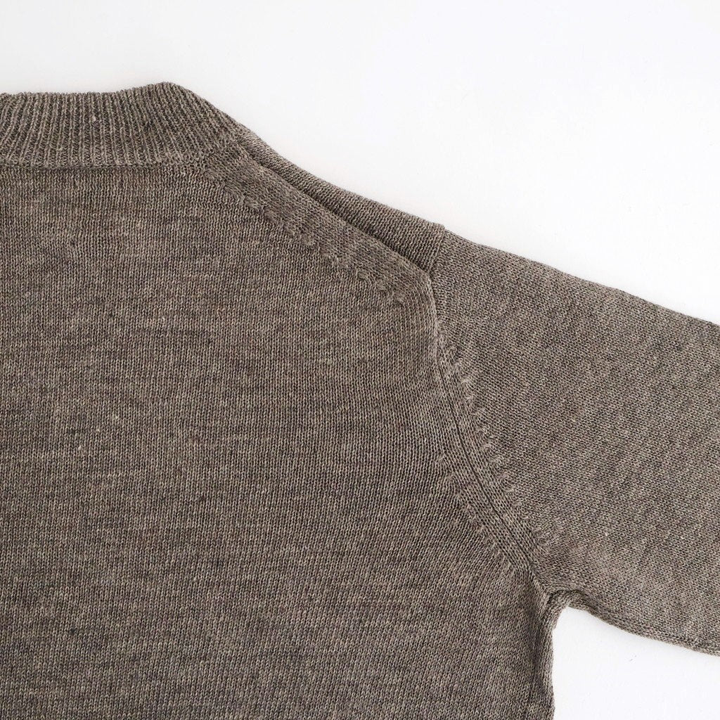 WASHED HIGH COUNT LINEN CREW NECK #BROWN [BN-26SL-013]