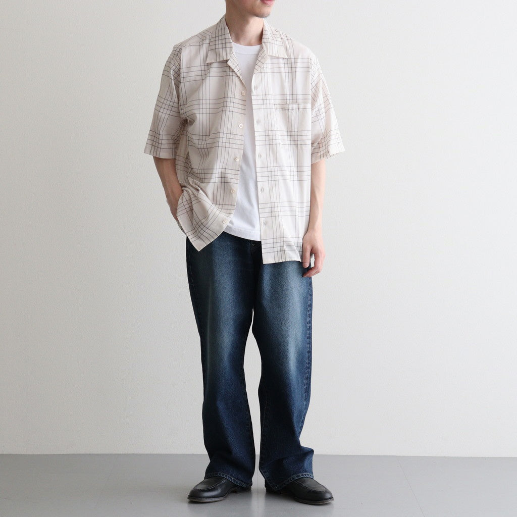 OPEN COLLAR S/S SHIRT #IVORY CHECK [M26A18SH02B]