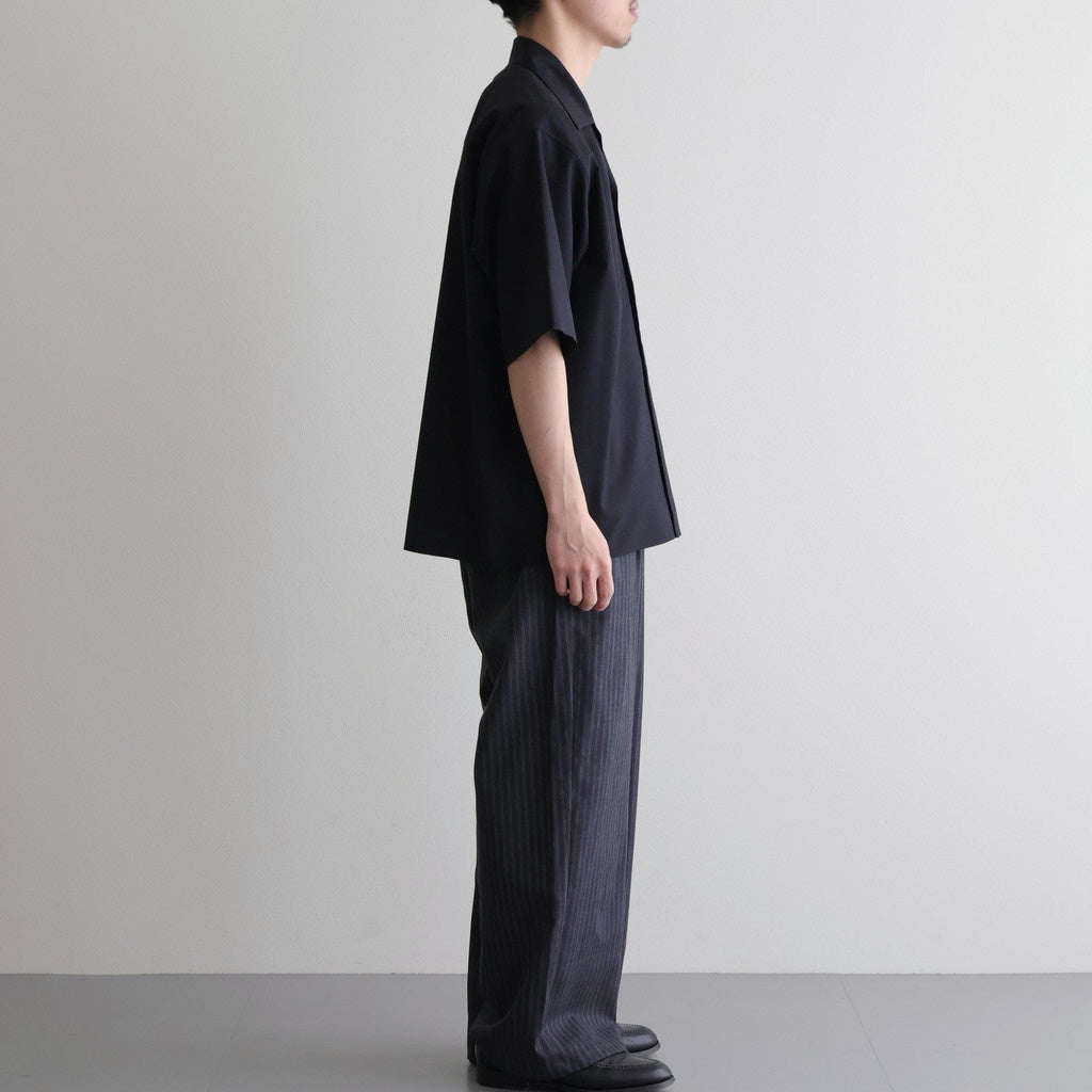 FLY FRONT OPEN COLLAR S/S SHIRT #CHAMBRAY BLACK [M26A11SH02B]