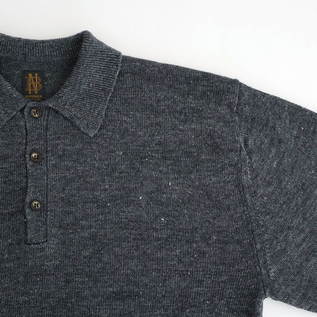 WASHED HIGH COUNT LINEN POLO #CHARCOAL [BN-26SM-022]