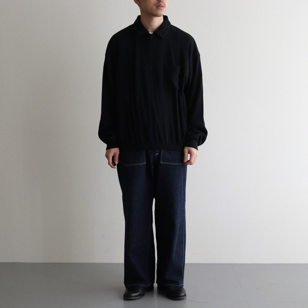QUATER ZIP SILK NEP RIBED SHIRTS #ONYX BLACK [242OJ-CT05