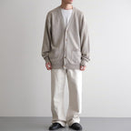 WASHED HIGH COUNT LINEN V NECK CARDIGAN #NATURAL [BN-26SM-021]