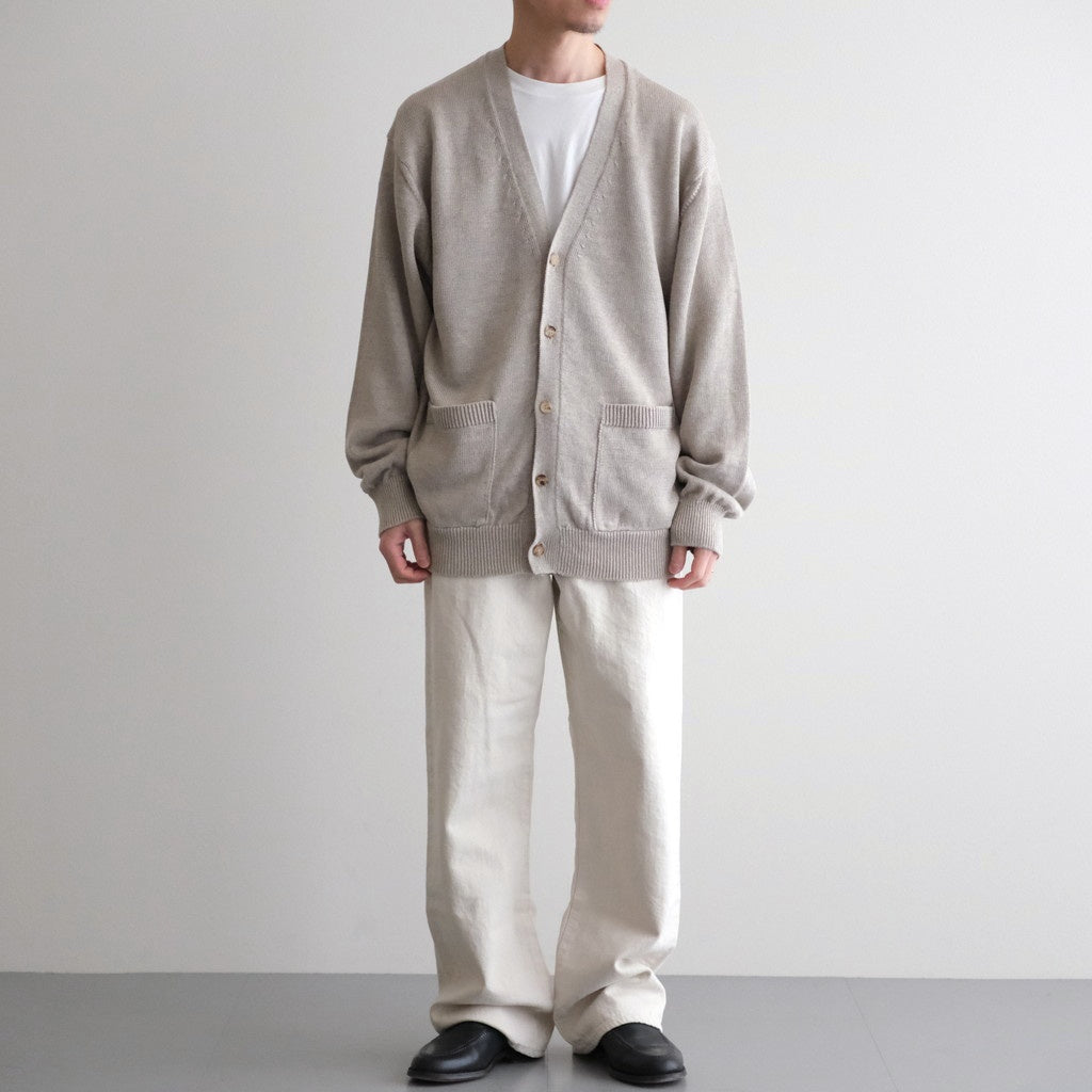 WASHED HIGH COUNT LINEN V NECK CARDIGAN #NATURAL [BN-26SM-021]