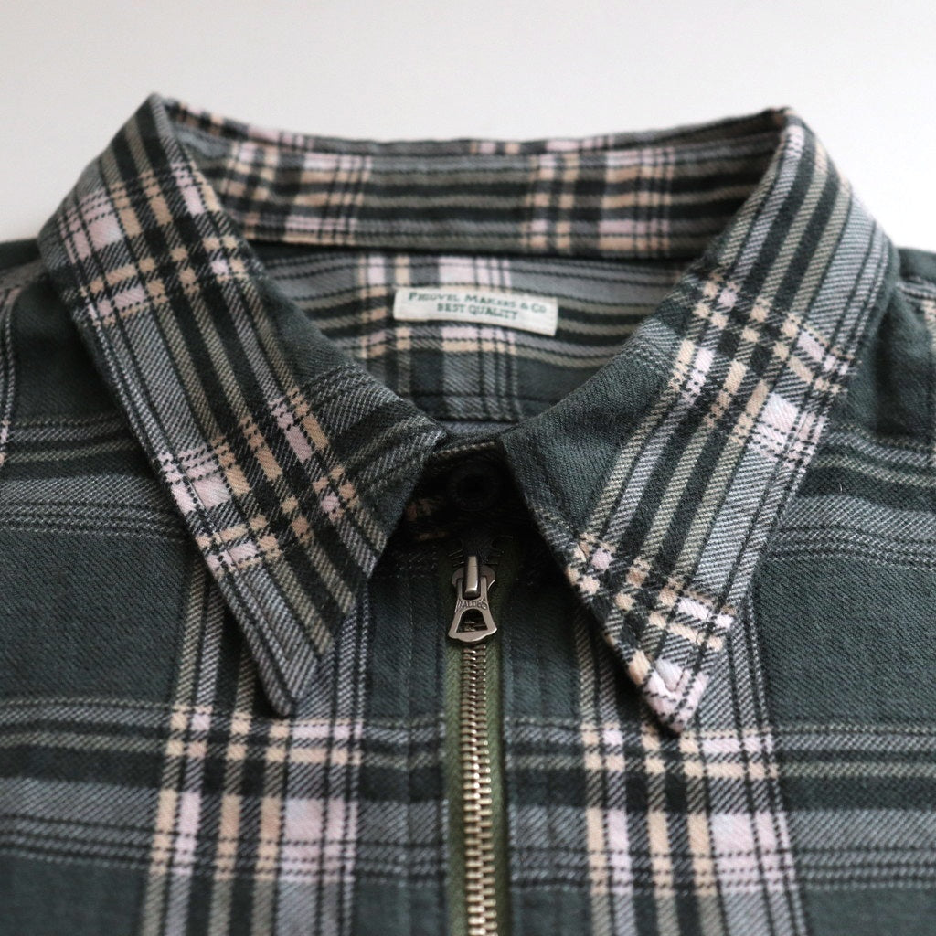 PRINT FLANNEL HALF ZIP SHIRT #JADE GREEN [PMAS-LS04]