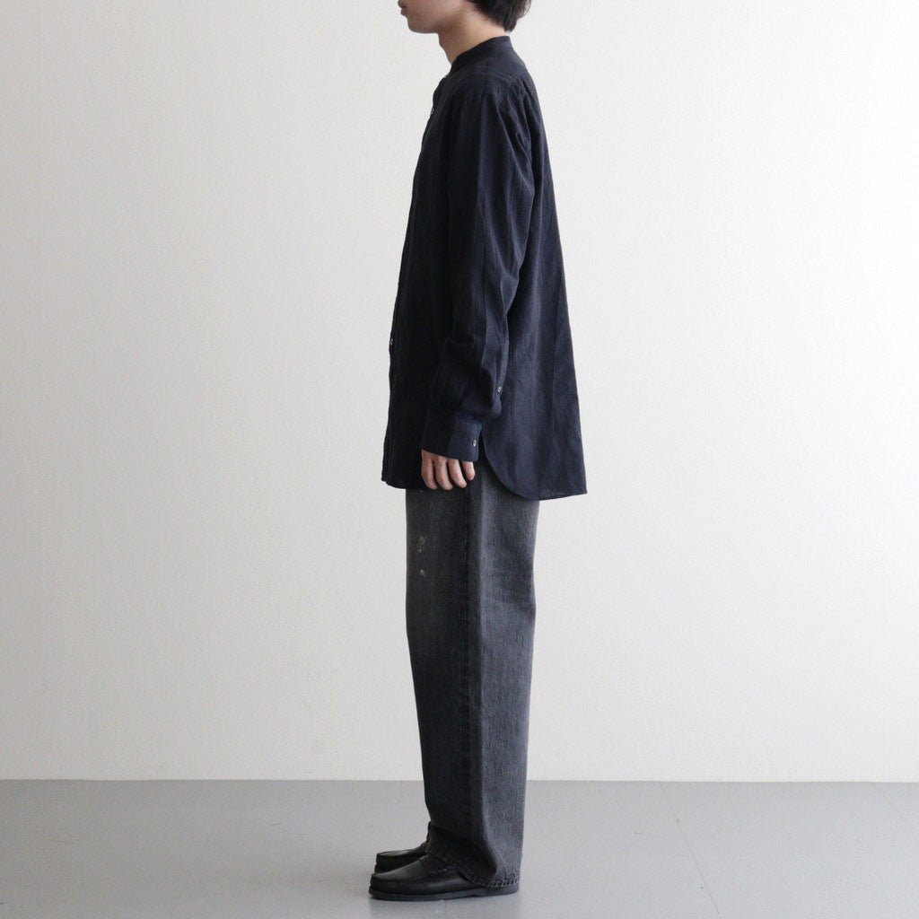 Grandad Collar Dobby Stripe Shirt #Navy [6061-1103]