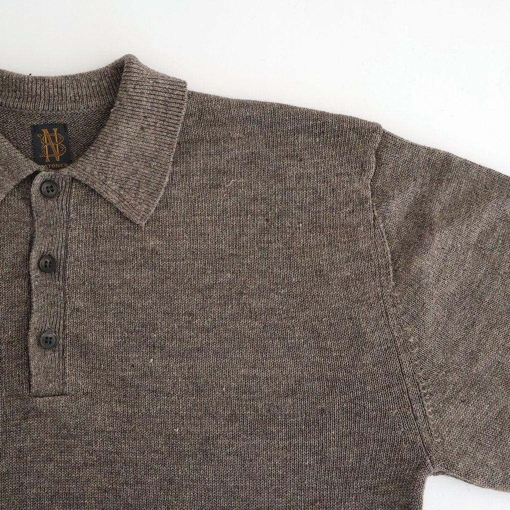 WASHED HIGH COUNT LINEN POLO #BROWN [BN-26SM-022]