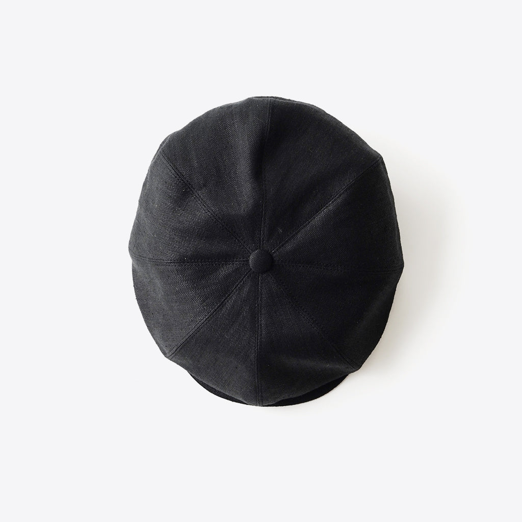 LINEN HERRINGBONE PEAKED CAP #BLACK [261OJ-HT02]