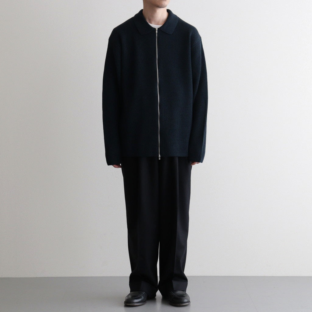 SOLID WOOL RIB POLO ZIP UP CARDIGAN #DARK GREEN×NAVY [BN-25FM-044]
