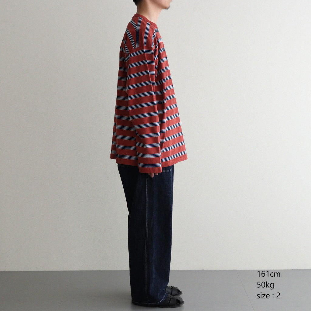 BORDER LONG SLEEVE TOP #N.REDxSAX [PMAT-CL02]