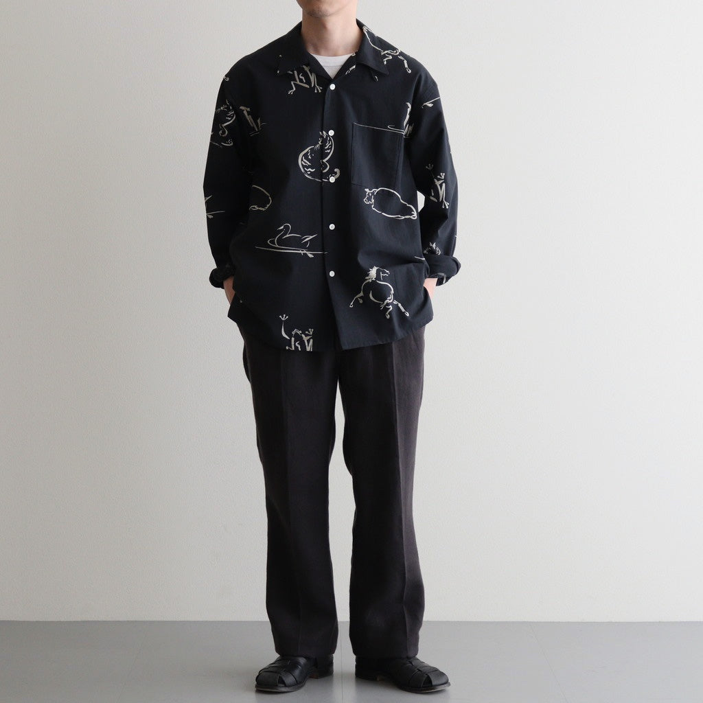 ORIGINAL PRINTED OPEN COLLAR SHIRTS (Animal Drawing) Long-sleeve #ONYX [251OJ-SH18]