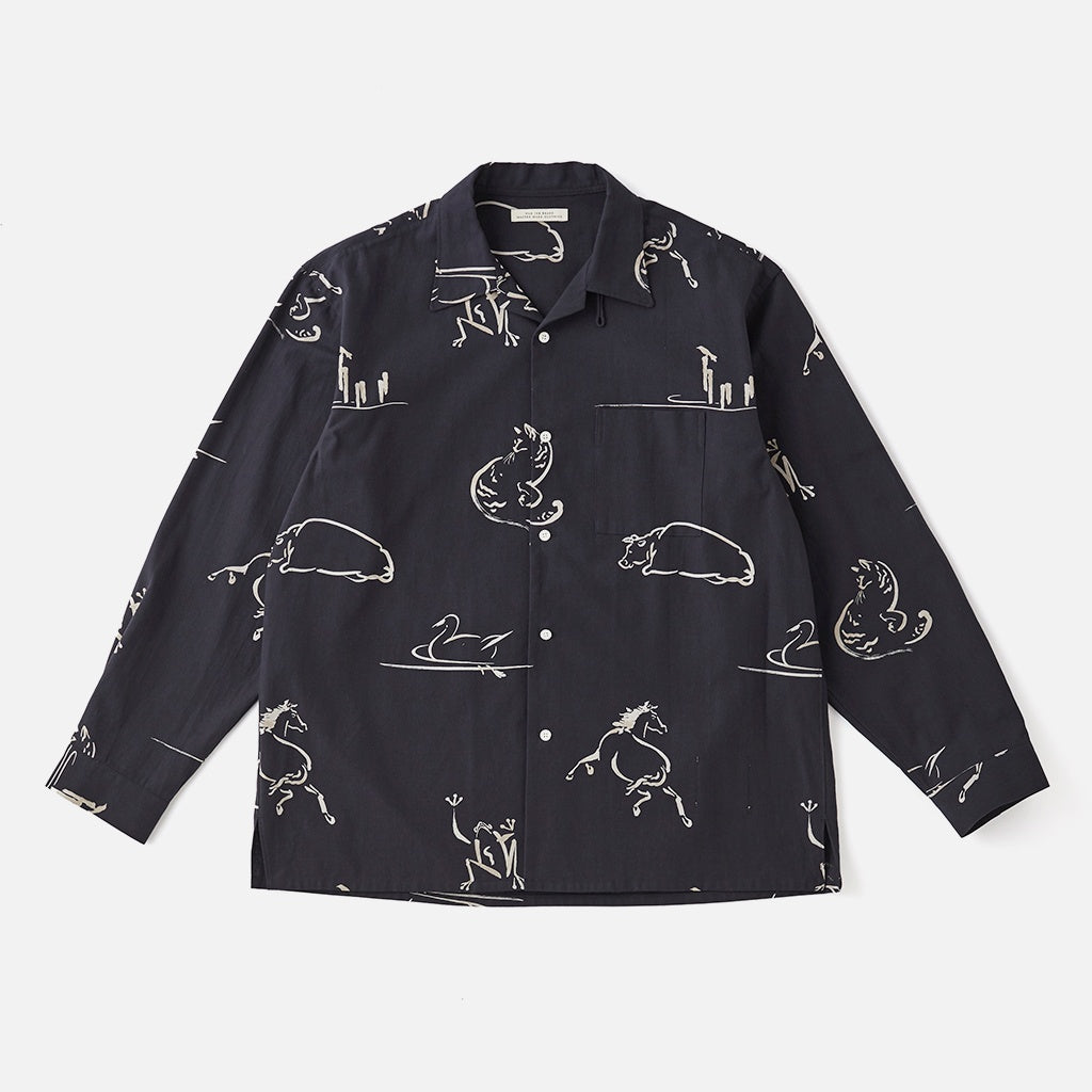 ORIGINAL PRINTED OPEN COLLAR SHIRTS (Animal Drawing) Long-sleeve #ONYX [251OJ-SH18]