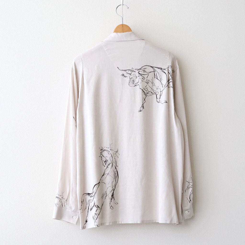ORIGINAL PRINTED OPEN COLLAR SHIRTS (ANIMAL DRAWING) Long-sleeve #IVORY [261OJ-SH18]