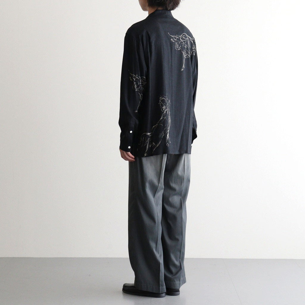 ORIGINAL PRINTED OPEN COLLAR SHIRTS (ANIMAL DRAWING) Long-sleeve #BLACK [261OJ-SH18]
