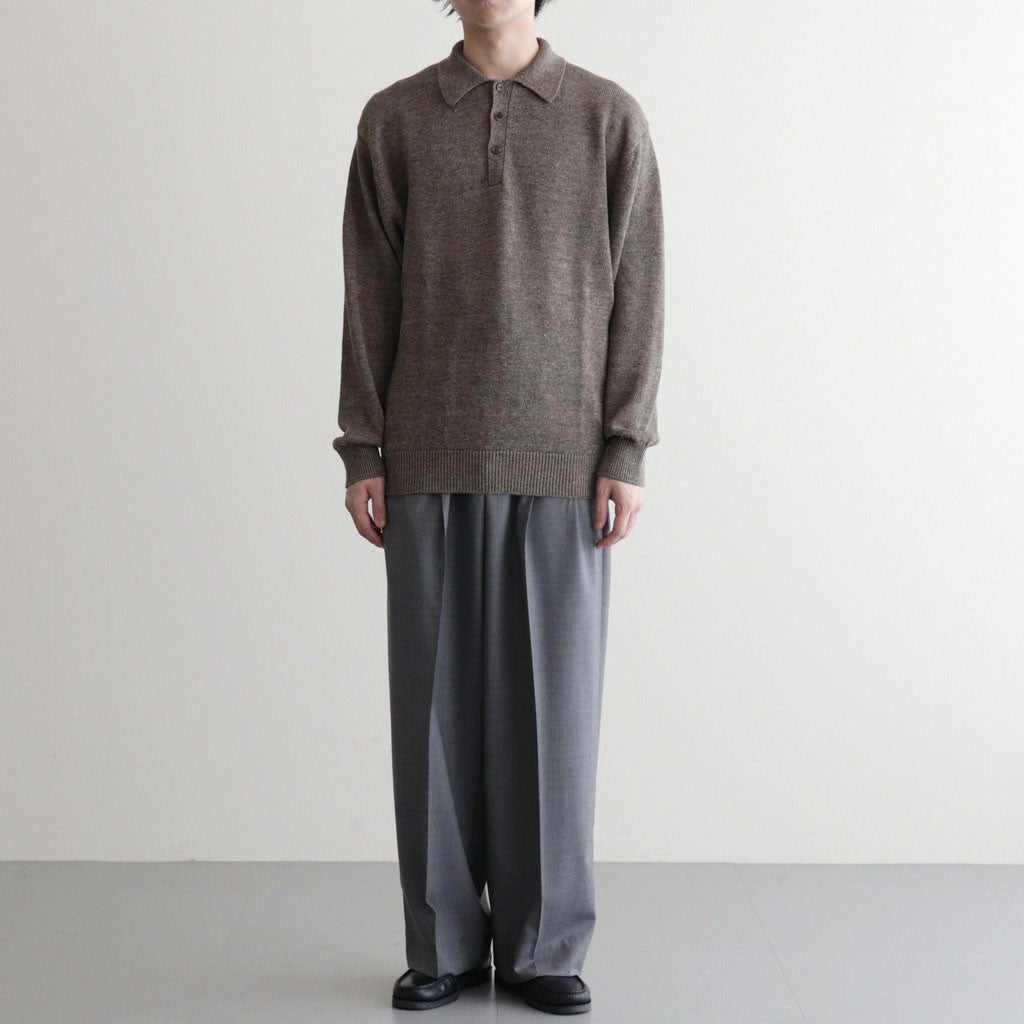 WASHED HIGH COUNT LINEN POLO #BROWN [BN-26SM-022]