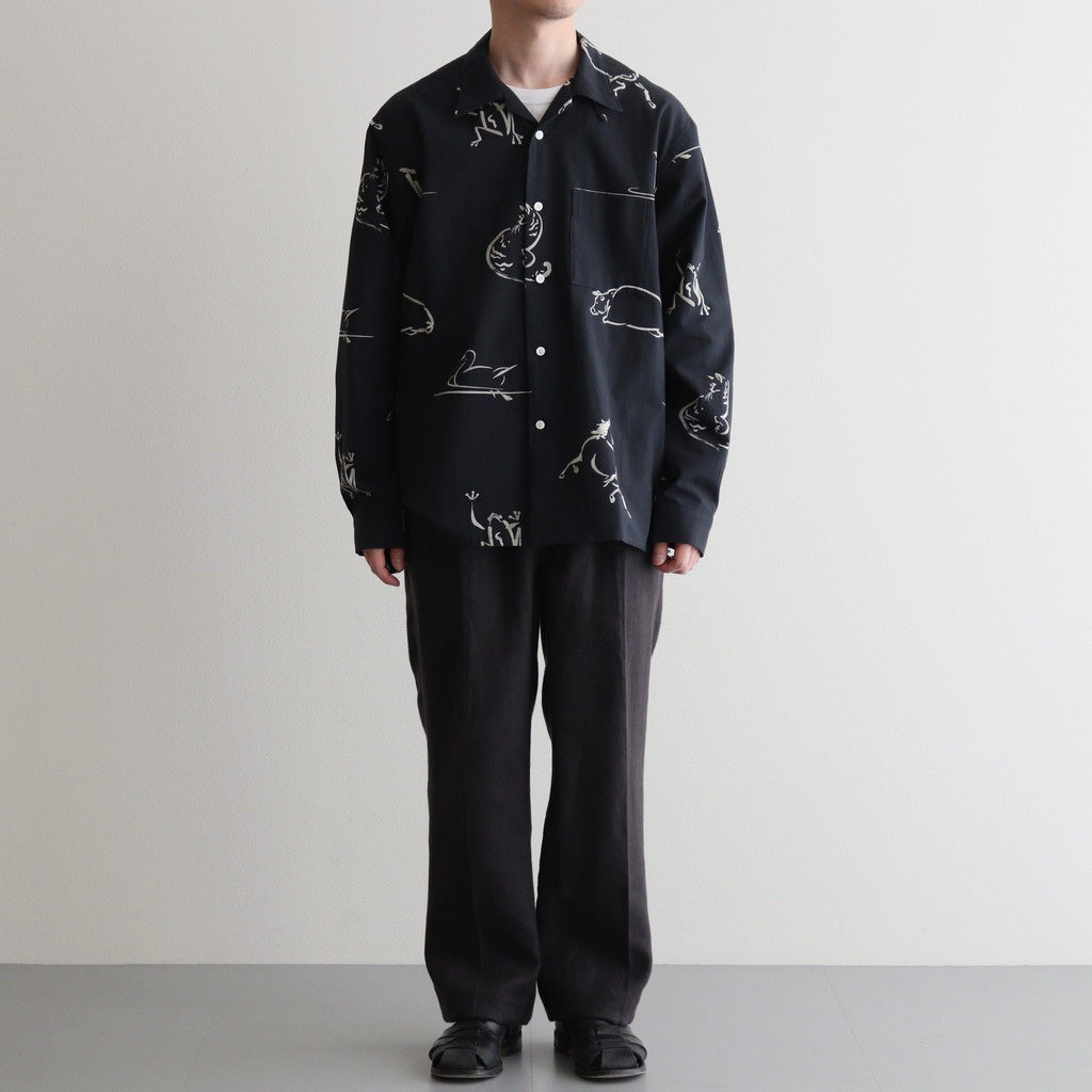 ORIGINAL PRINTED OPEN COLLAR SHIRTS (Animal Drawing) Long-sleeve #ONYX [251OJ-SH18]