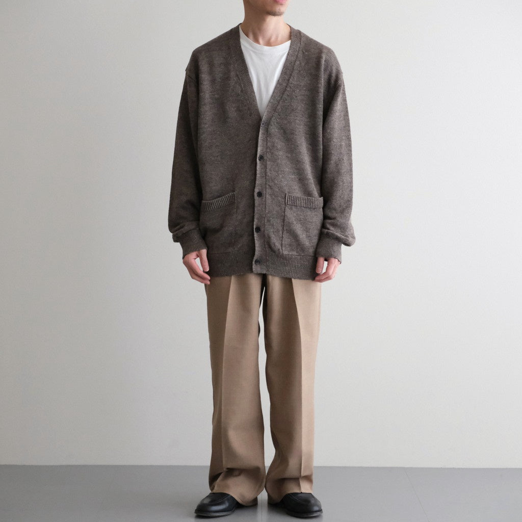 WASHED HIGH COUNT LINEN V NECK CARDIGAN #BROWN [BN-26SM-021]