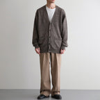 WASHED HIGH COUNT LINEN V NECK CARDIGAN #BROWN [BN-26SM-021]