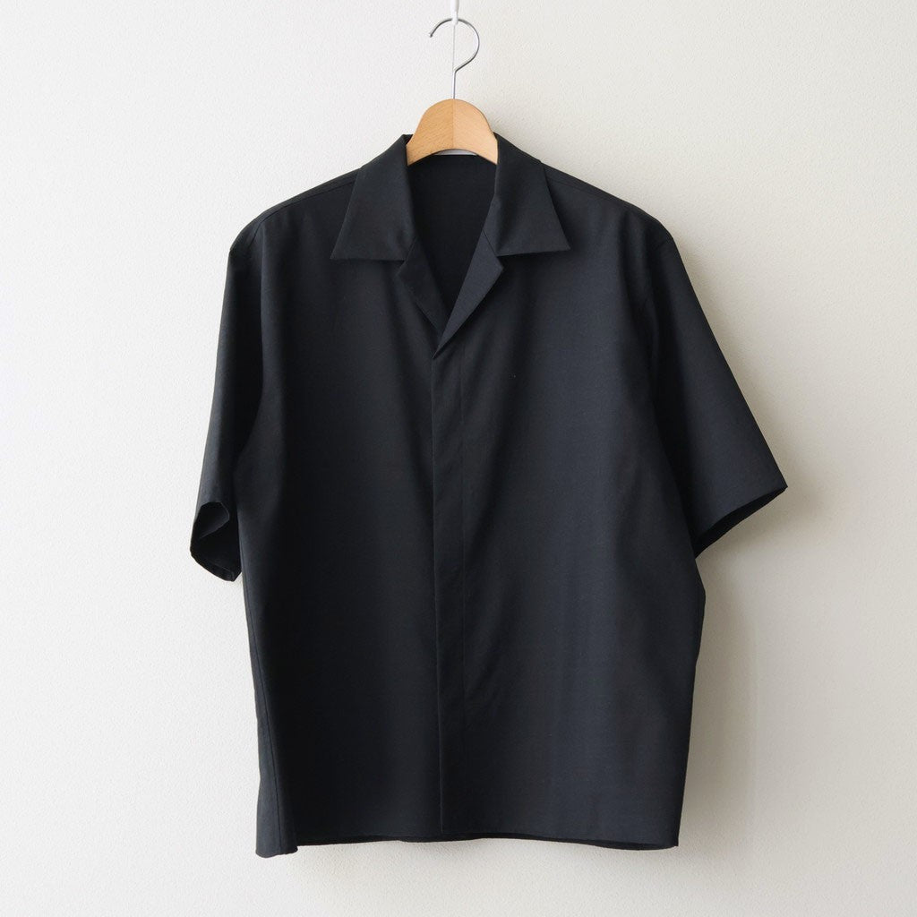 FLY FRONT OPEN COLLAR S/S SHIRT #CHAMBRAY BLACK [M26A11SH02B]